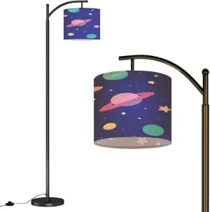 Arc Floor Lamps Space Seamless Pattern for Kids Children Nursery Room for Gift Paper Modern LED Adjustable Lampshade Standing Light for Living Room Reading Bedroom Office