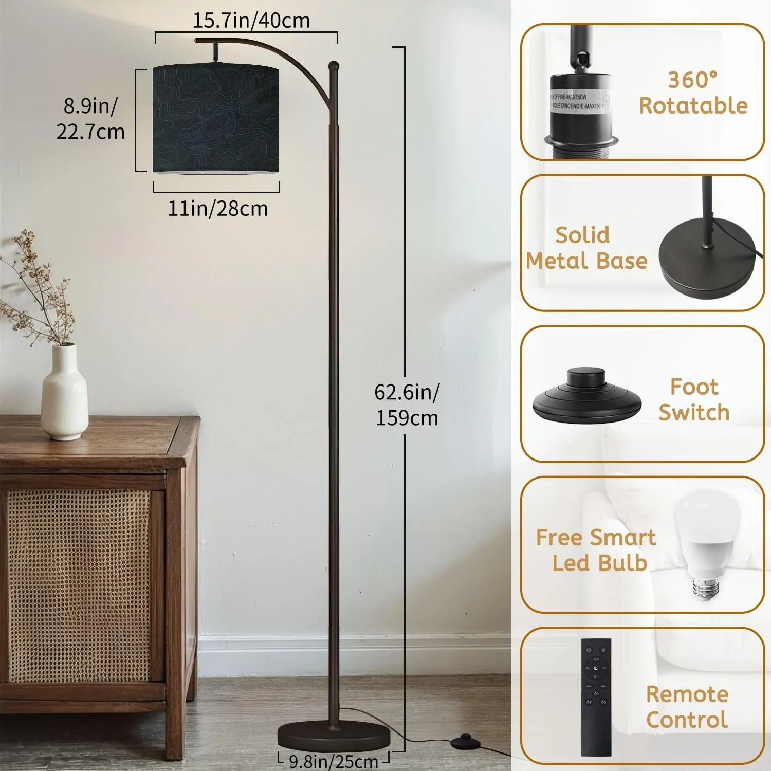 Arc Floor Lamps Terrain map Contours Trails Grid Geographic Relief Topographic Contour Modern LED Adjustable Lampshade Standing Light for Living Room Reading Bedroom Office