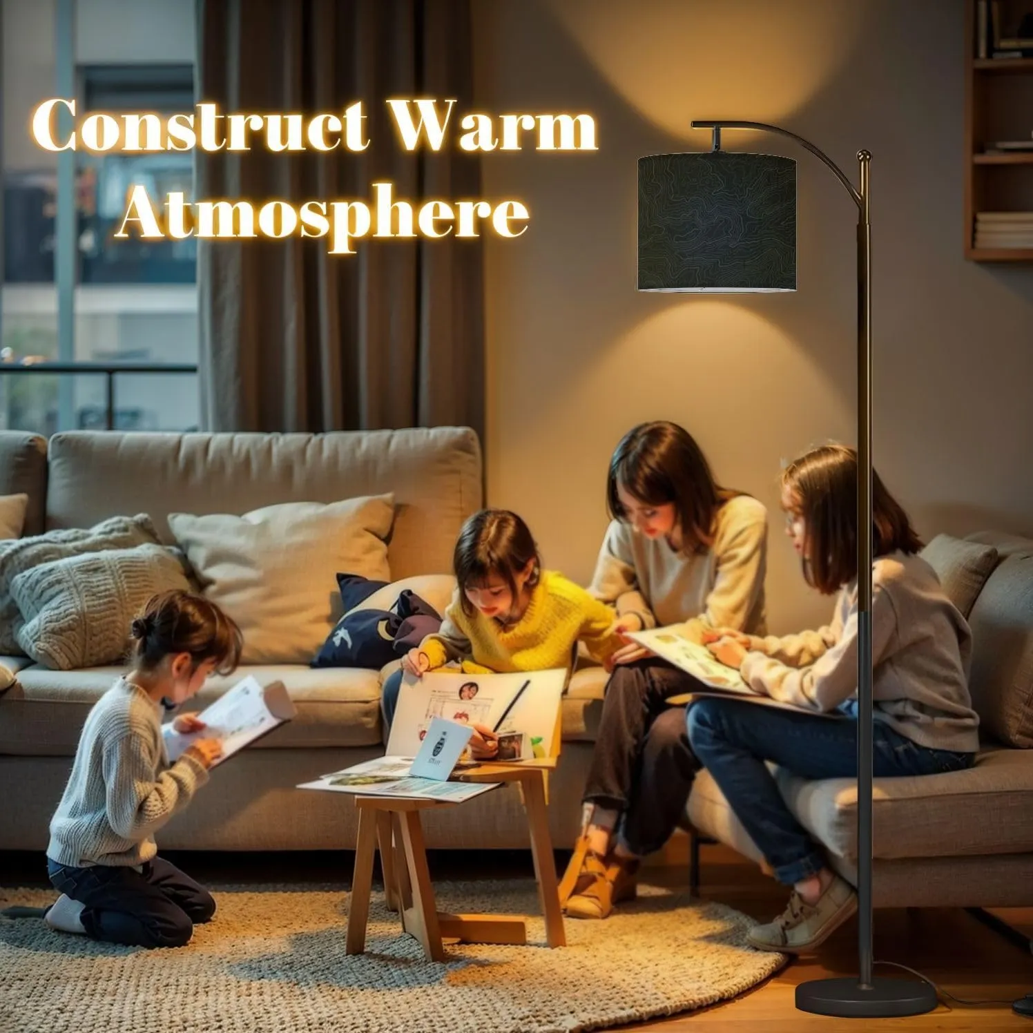 Arc Floor Lamps Terrain map Contours Trails Grid Geographic Relief Topographic Contour Modern LED Adjustable Lampshade Standing Light for Living Room Reading Bedroom Office