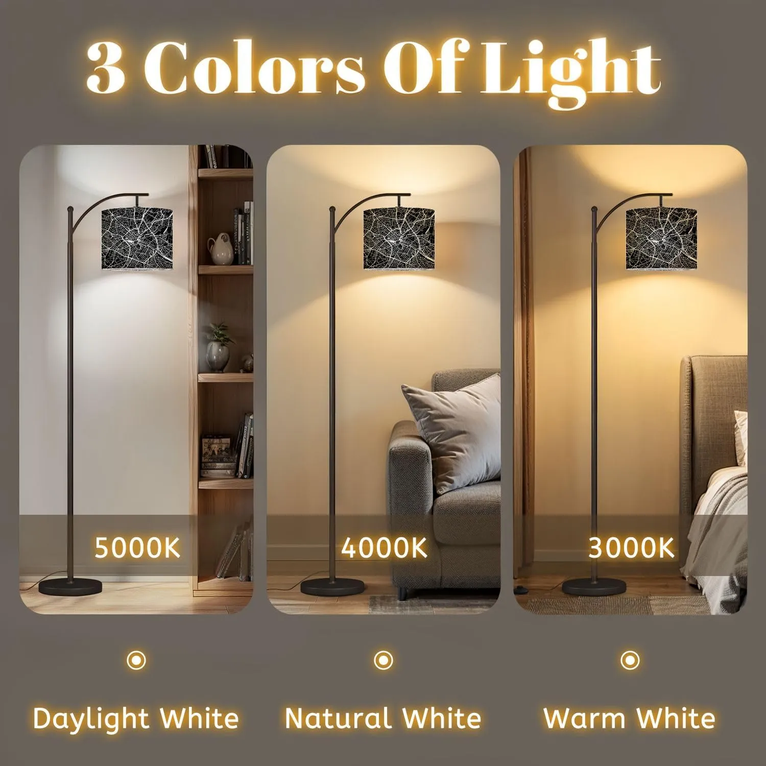 Arc Floor Lamps Urban City map England Modern LED Adjustable Lampshade Standing Light for Living Room Reading Bedroom Office
