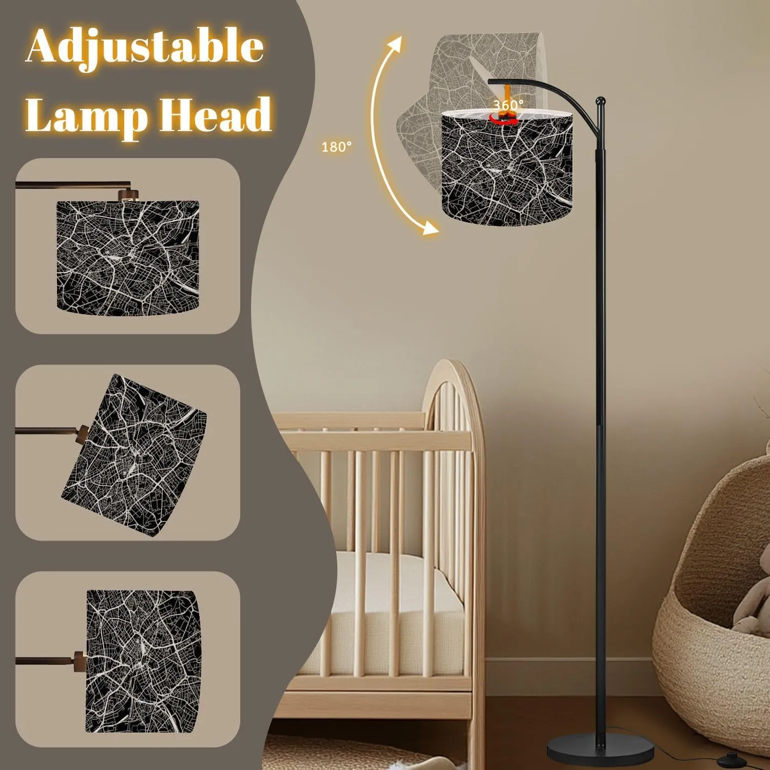 Arc Floor Lamps Urban City map England Modern LED Adjustable Lampshade Standing Light for Living Room Reading Bedroom Office