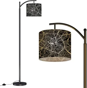 Arc Floor Lamps Urban City map England Modern LED Adjustable Lampshade Standing Light for Living Room Reading Bedroom Office