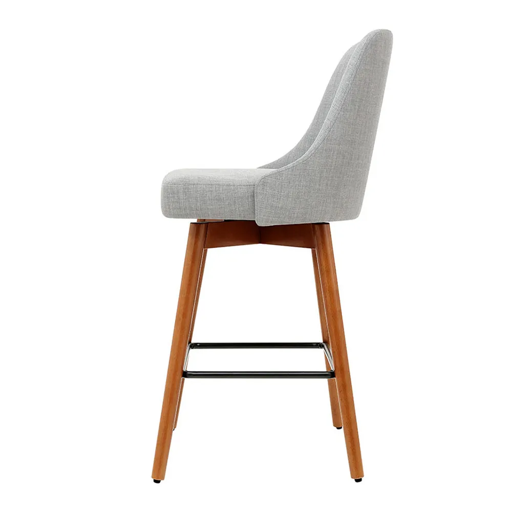 Artiss Set of 4 Wooden Fabric Bar Stools Square Footrest - Light Grey