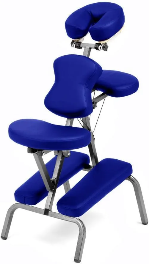 Ataraxia Deluxe Portable Folding Massage Chair w/Carry Case & Strap - Professional Grade Travel Tattoo/Massage/Spa Chair (Blue)