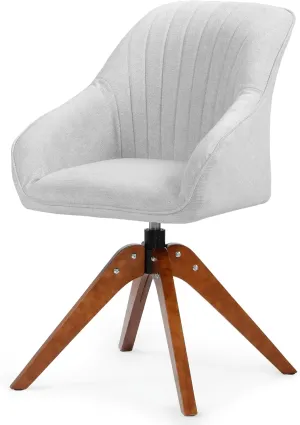 Athena Collection Swivel Modern Accent Chair, Linen Upholstered Armchair Office Desk Chair No Wheels with Wooden Legs, Comfy Vanity Chair Reading Chair for Bedroom Living Room, Gray