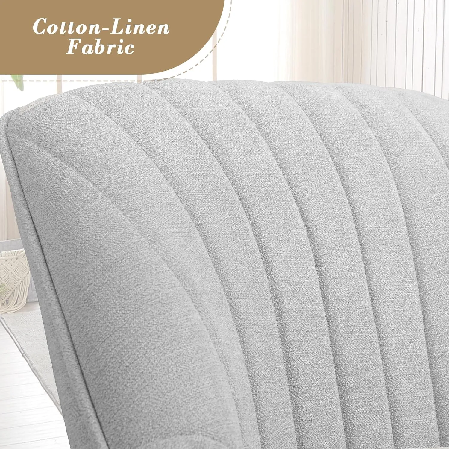 Athena Collection Swivel Modern Accent Chair, Linen Upholstered Armchair Office Desk Chair No Wheels with Wooden Legs, Comfy Vanity Chair Reading Chair for Bedroom Living Room, Gray