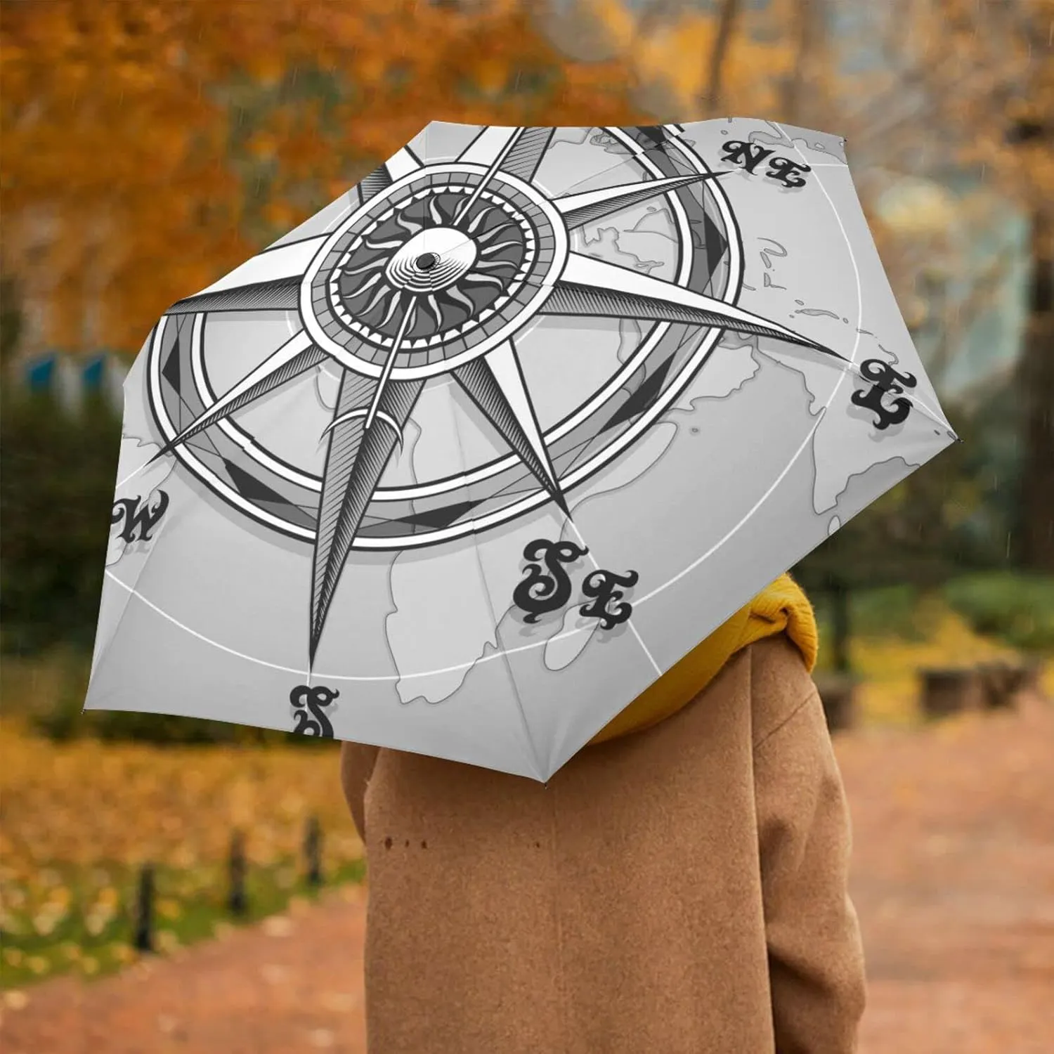 Automatic Lightweight Folding Umbrella, Auto Open/Close Portable Sun Travel Parasol, Compact Anti-UV Strong Rain Umbrella