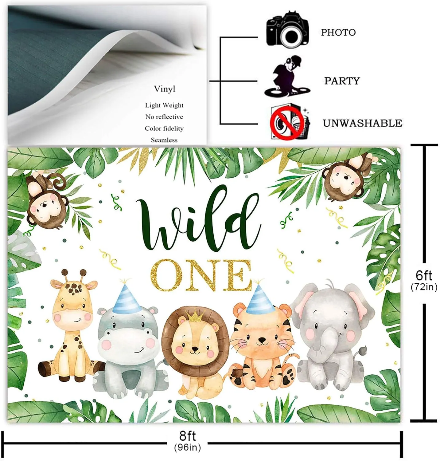 Avezano Wild One Safari 1st Birthday Backdrop for Boys Party Decorations Photography Background Cute Jungle Safari Animals 1st Birthday Party Banner Photoshoot (8x6ft)