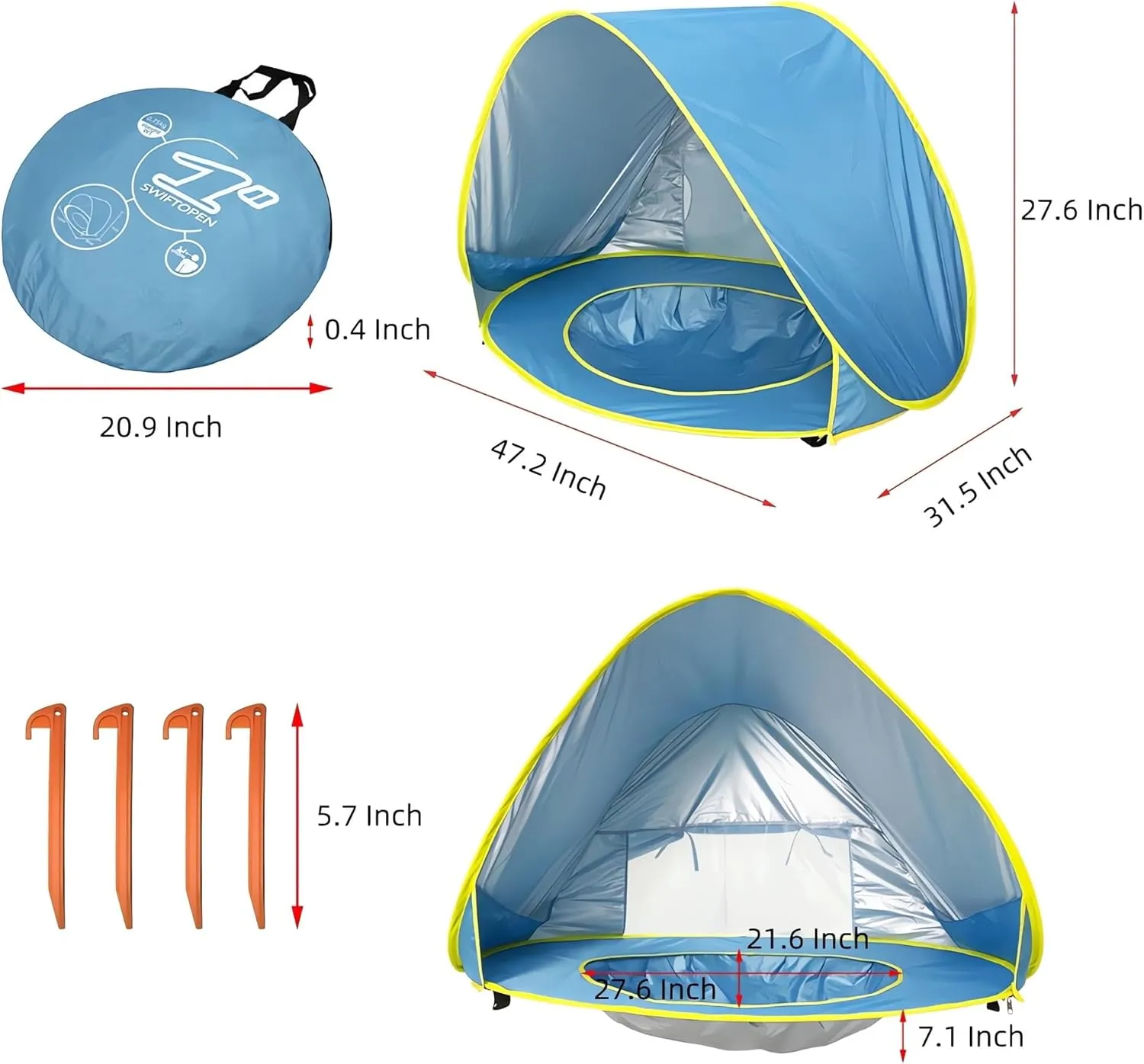 Baby Beach Tent, Pop Up Portable Sun Shelter for Infant & Toddler, Waterproof & 50  UPF UV Protection, Outdoor Kiddie Pools, Kids Beach Shade Tent (Blue)