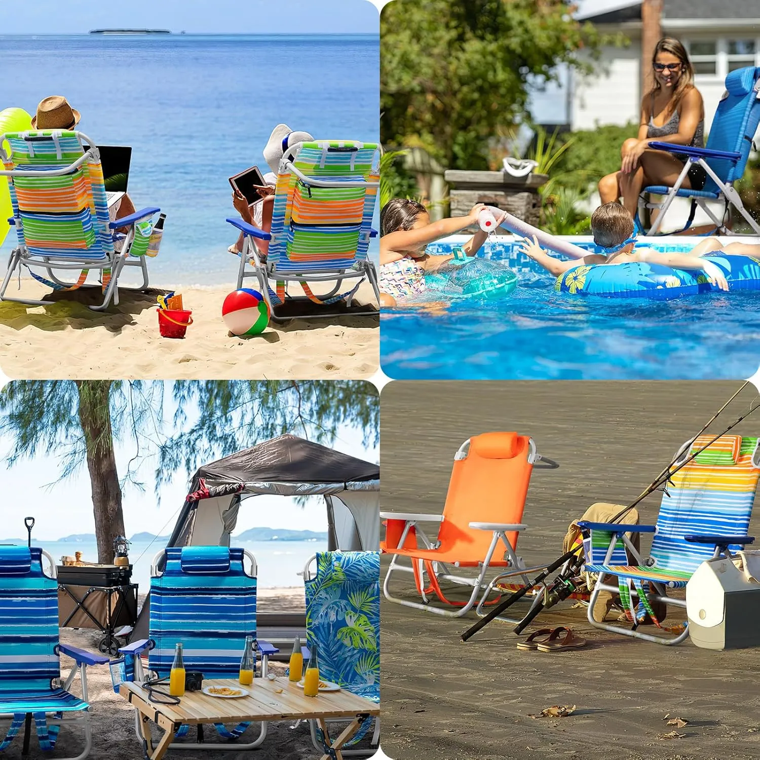 Backpack Beach Chairs for Adults - Folding Heavy Duty Camping Chair with Storage Pouch, Cup Holder & Towel Rack, Lightweight & Adjustable Lounge Chair for Outdoor,Travel (2 Packs/Rainbow)