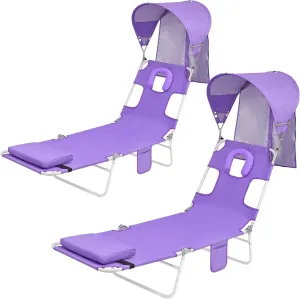 Backpack Beach Tanning Chair with Canopy Sun Shade & Face Hole, 6 Position Folding Lounge Sun Chair for Adults Outside Reading Sunbathing Poolside Camping Lawn, UPF 50 , 2 Pack, Patent Design