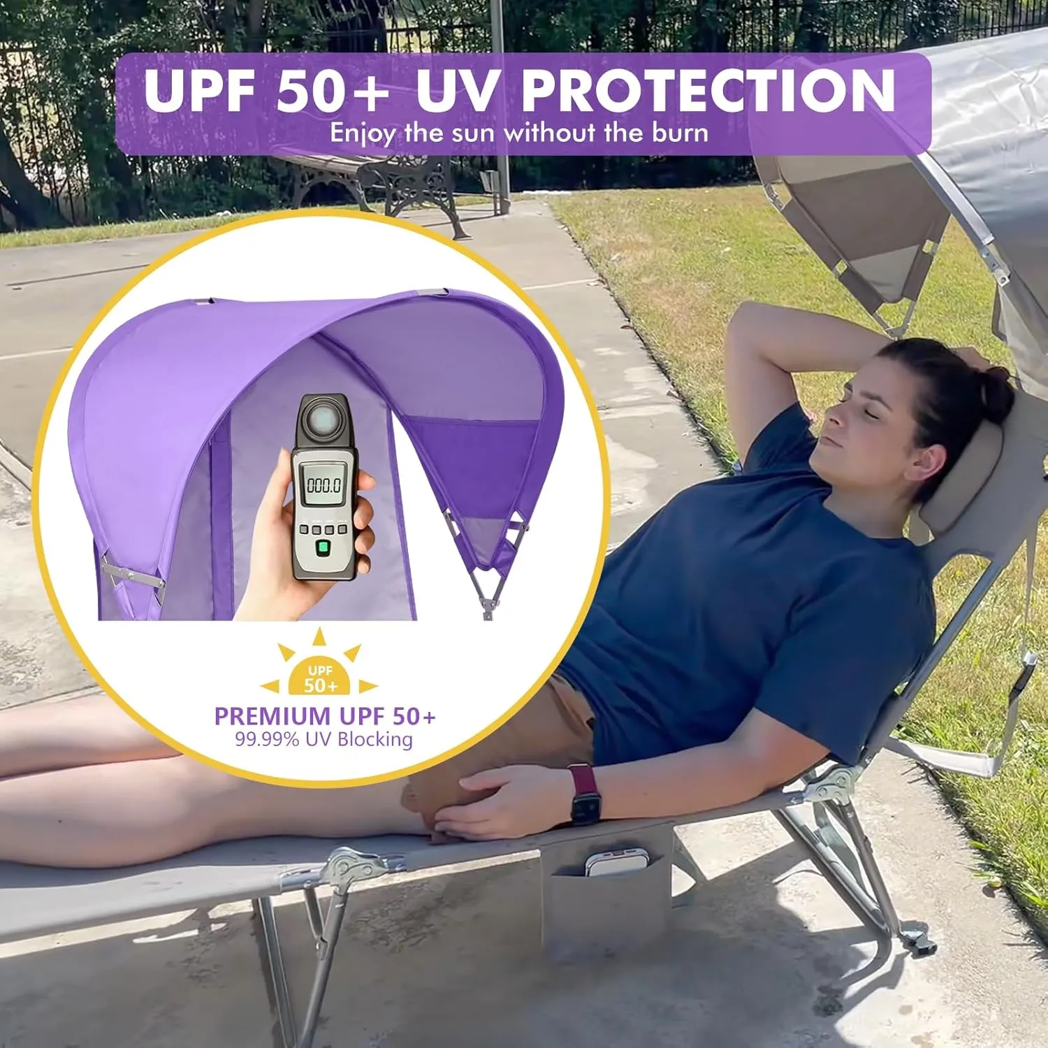 Backpack Beach Tanning Chair with Canopy Sun Shade & Face Hole, 6 Position Folding Lounge Sun Chair for Adults Outside Reading Sunbathing Poolside Camping Lawn, UPF 50 , 2 Pack, Patent Design