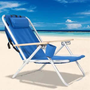 Backpack Folding Lounge Chair, Portable High Strength Beach Chair with Cup Holder, Adjustable Angle and Headrest, Ideal for Camping, Fishing, Outdoor Sports, Beach Trips, 220 Lbs Capacity (1 Pack)