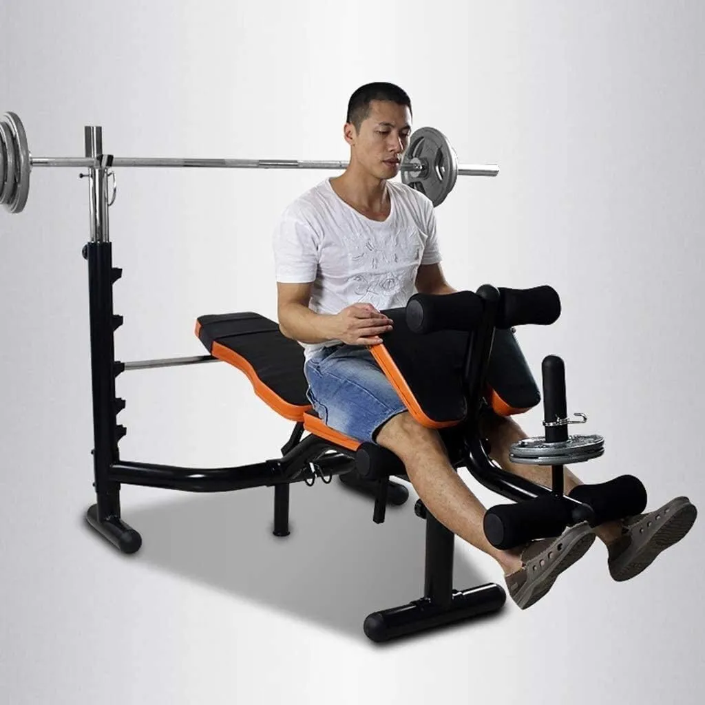 Barbell Squat Rack Stand Adjustable Height Solid Steel Bench Presses Folding Weight Table Dumbbell Bench Multifunctional Bench Press Weight Bench Barbell Rack Commercial Squat Rack Set