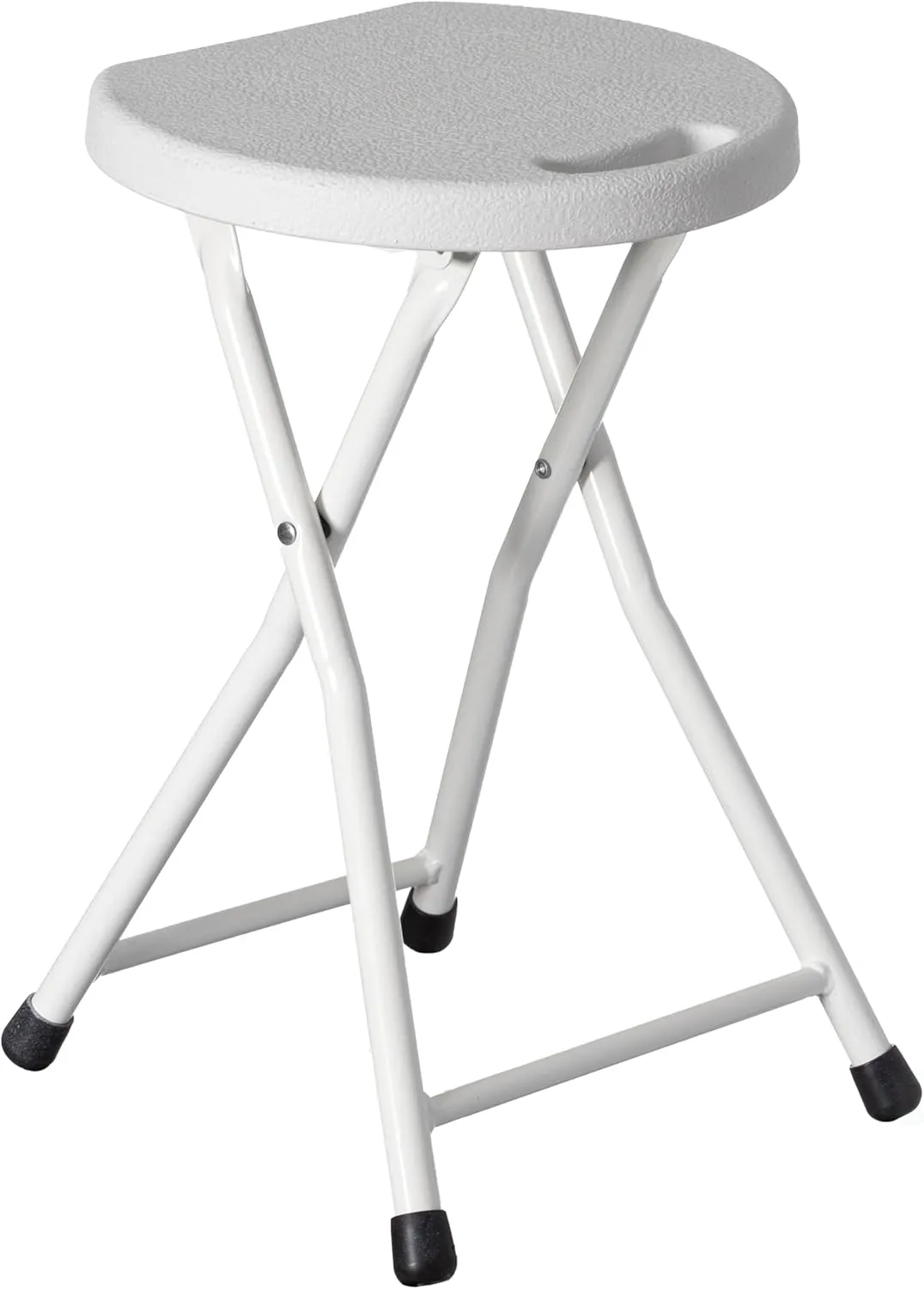Basicwise Portable Folding Stool with Handle Compact Chair with Non-Slip Feet and Metal Frame Legs for Indoor & Outdoor Use Ideal for Dorm Kitchen Vanity Game Room Garden Porch & Home Bar, White