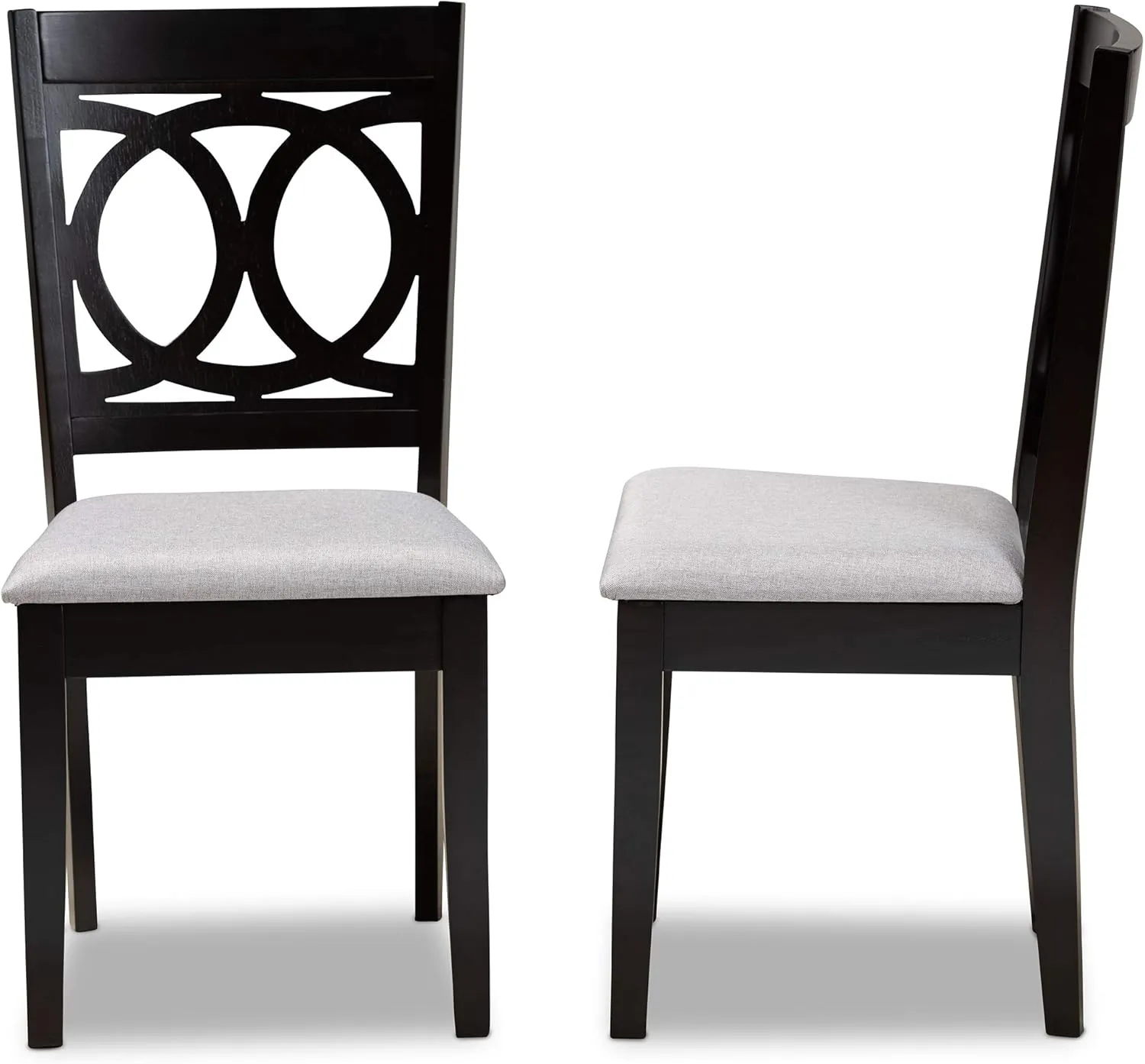 Baxton Studio Barret Dining Chair Set - Grey Fabric Upholstered, Espresso Brown Wooden Frame