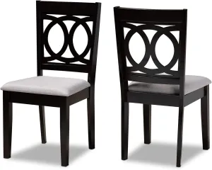 Baxton Studio Barret Dining Chair Set - Grey Fabric Upholstered, Espresso Brown Wooden Frame