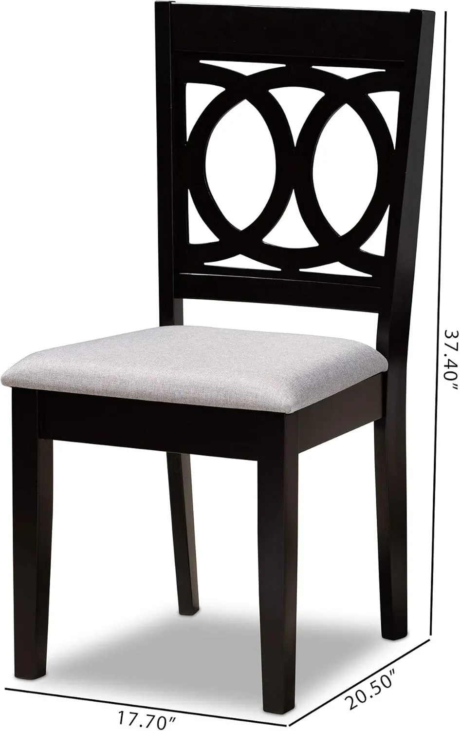 Baxton Studio Barret Dining Chair Set - Grey Fabric Upholstered, Espresso Brown Wooden Frame