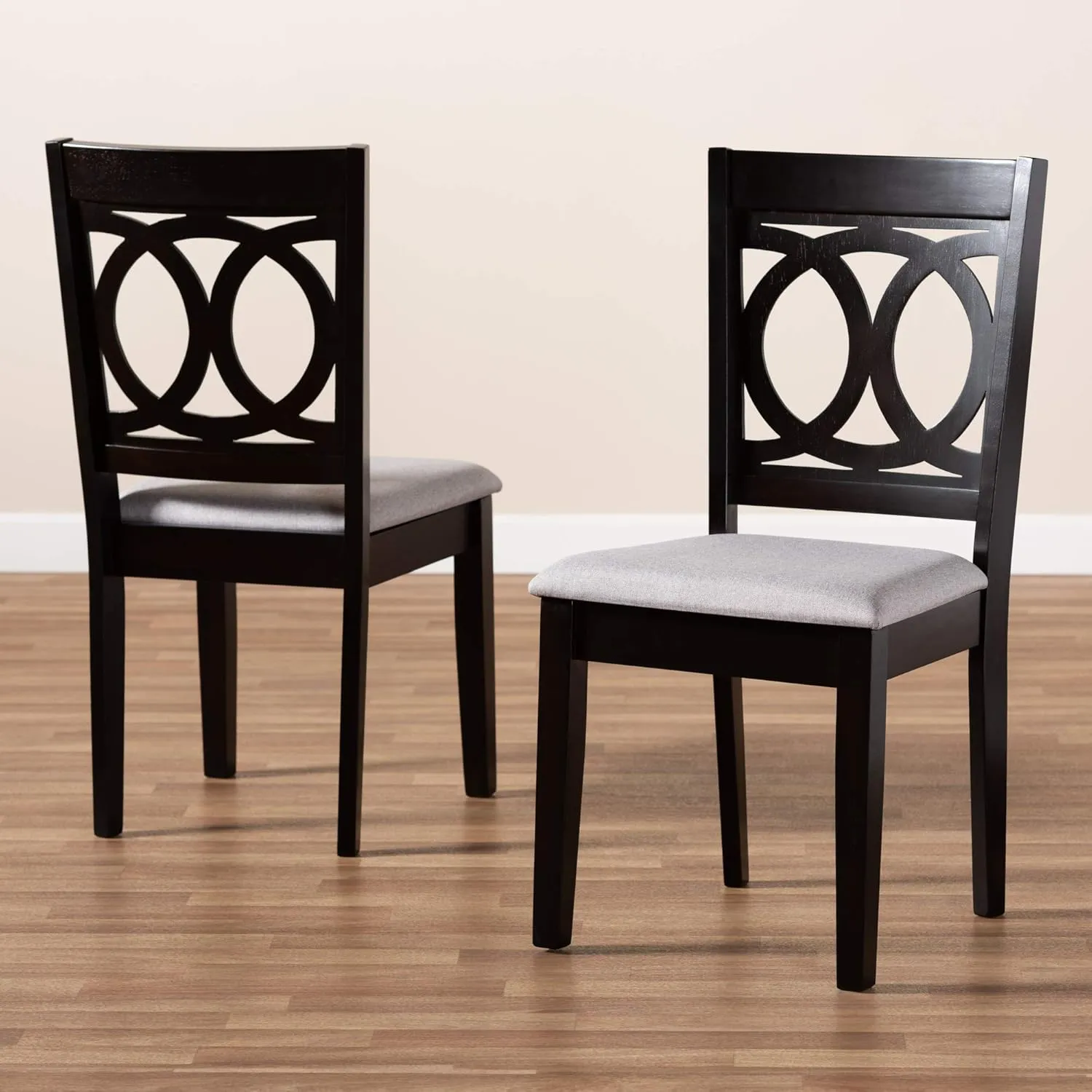 Baxton Studio Barret Dining Chair Set - Grey Fabric Upholstered, Espresso Brown Wooden Frame