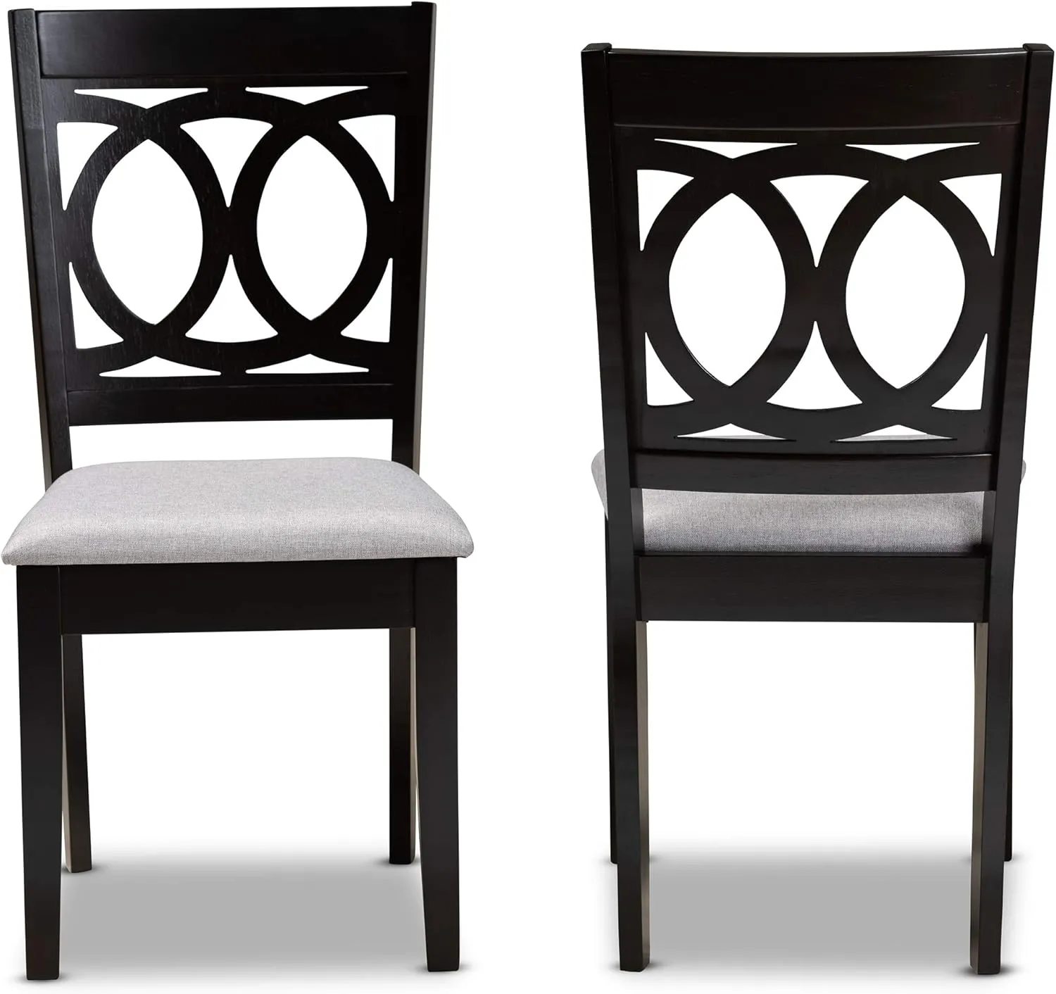 Baxton Studio Barret Dining Chair Set - Grey Fabric Upholstered, Espresso Brown Wooden Frame