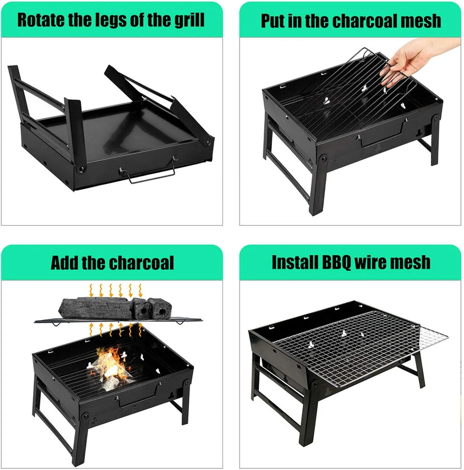 BBQ Grill, Portable Barbecue for 1-6 Persons, Small Sizes Charcoal Desk Tableoutdoor Camping Picnics Garden Party SIL, Black/Black/s