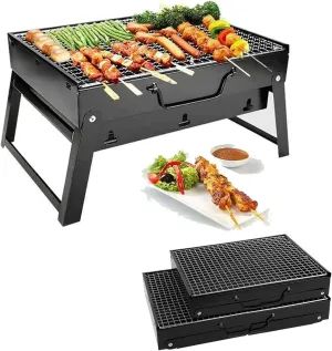 BBQ Grill, Portable Barbecue for 1-6 Persons, Small Sizes Charcoal Desk Tableoutdoor Camping Picnics Garden Party SIL, Black/Black/s