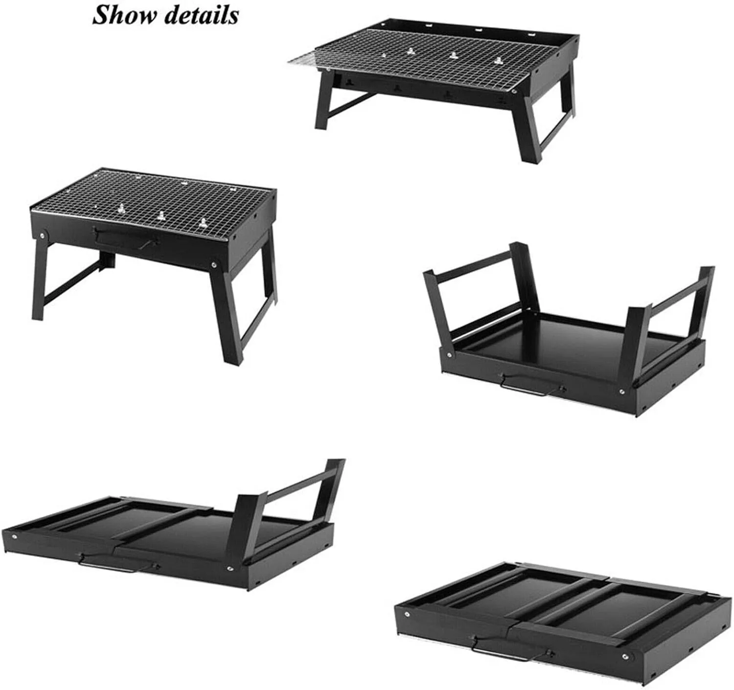 BBQ Grill, Portable Barbecue for 1-6 Persons, Small Sizes Charcoal Desk Tableoutdoor Camping Picnics Garden Party SIL, Black/Black/s