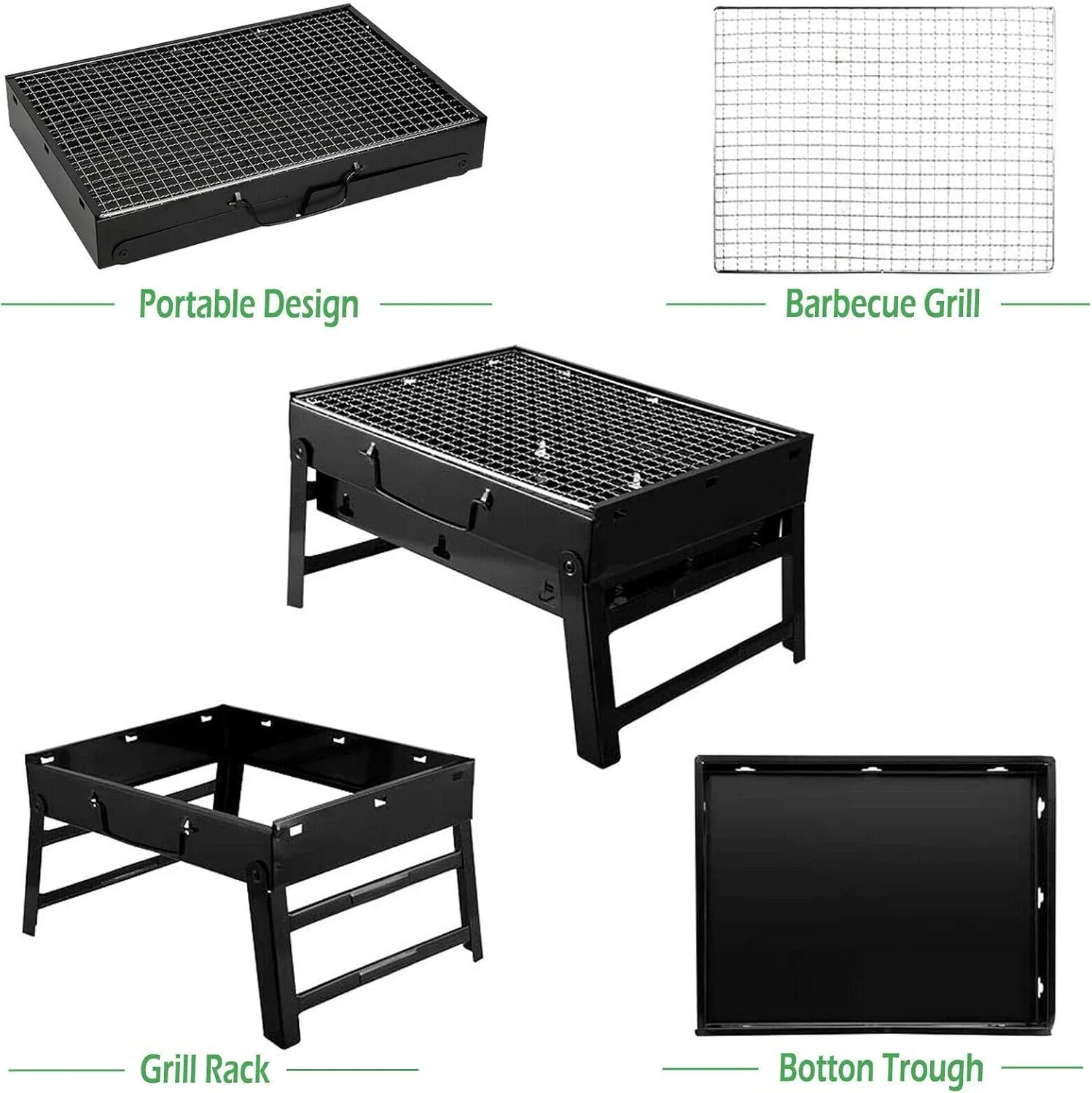 BBQ Grill, Portable Barbecue for 1-6 Persons, Small Sizes Charcoal Desk Tableoutdoor Camping Picnics Garden Party SIL, Black/Black/s