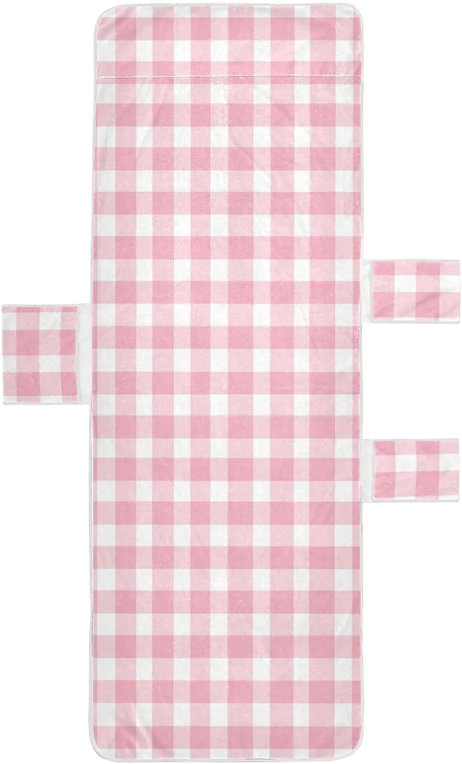 Beach Lounge Towel Cover with Non-Slip Pocket & Windproof Straps, 3 Side Pockets Chair Towel Cover for Outdoor, Pool, Beach, 85"x30",(Pink Check)