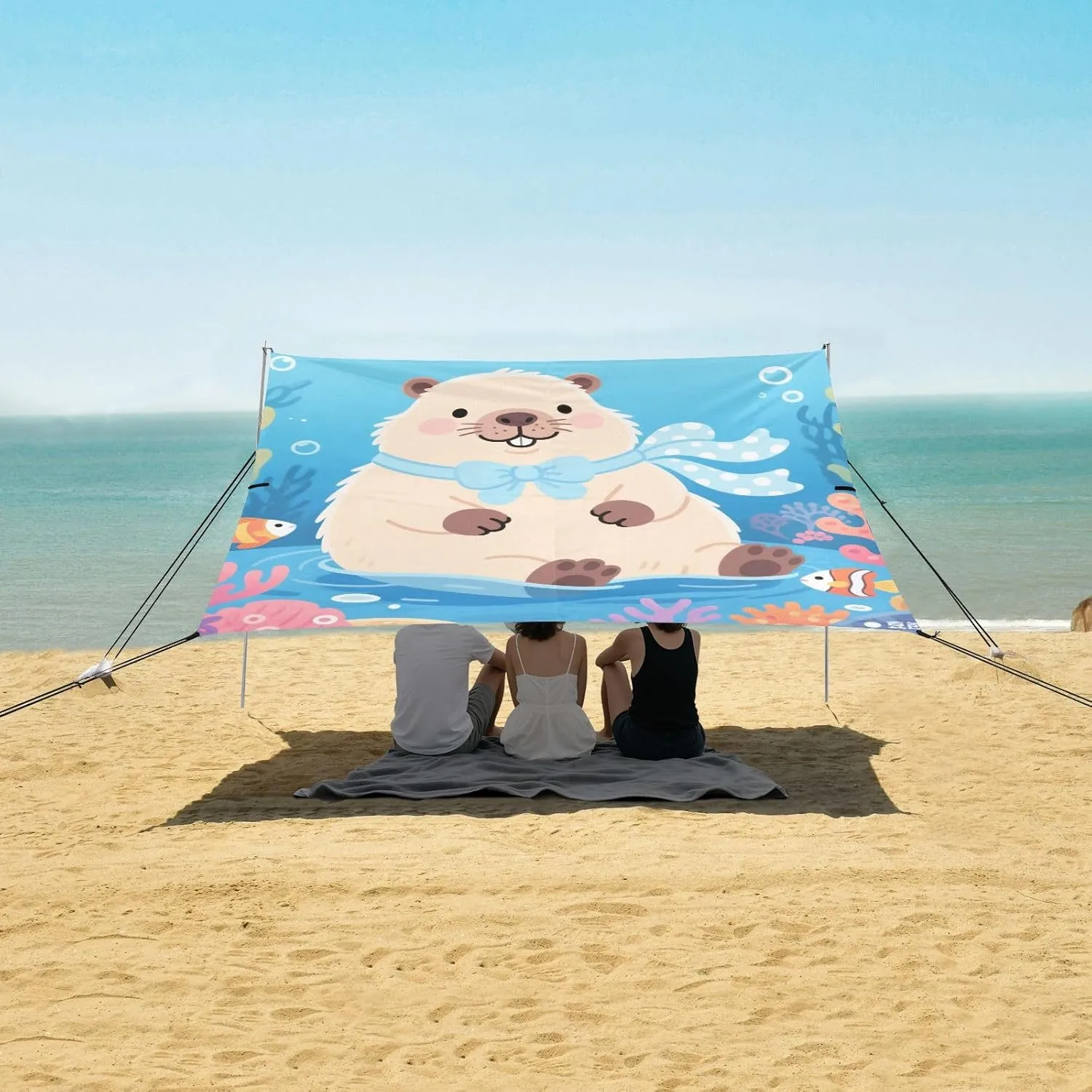 Beach Shade Tent with UPF50  UV Protection,Capybara Beautiful Underwater Lightweight Camping Sun Shelter for Outdoor,Camping Trips, Fishing, Backyard,Picnics,Easy Set Up and Carry 9x10.5 FT