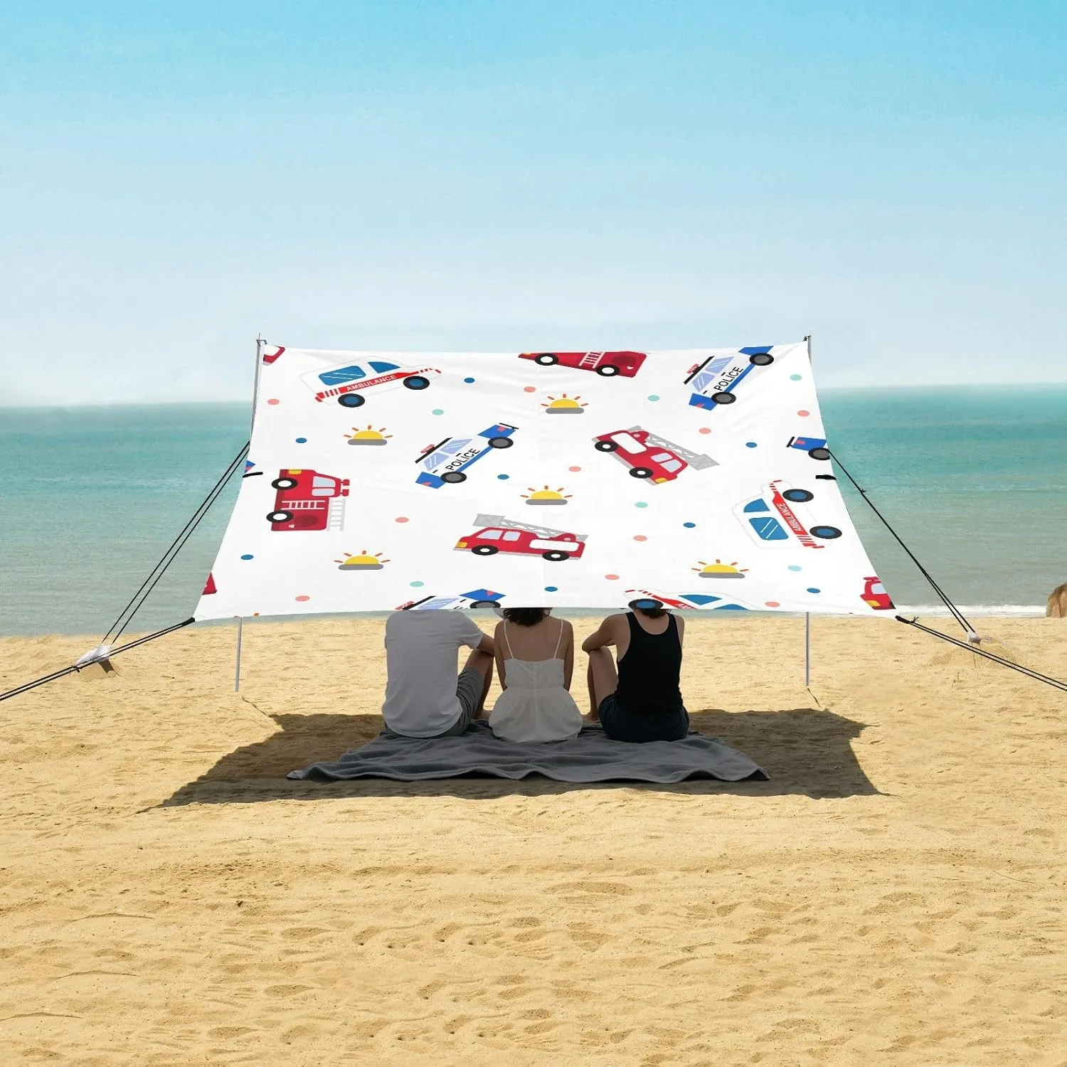 Beach Shade Tent with UPF50  UV Protection,Cartoon Ambulance Patrol Wagon Lightweight Camping Sun Shelter for Outdoor,Camping Trips, Fishing, Backyard,Picnics,Easy Set Up and Carry 9x10.5 FT