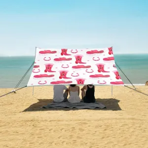 Beach Shade Tent with UPF50  UV Protection,Pink Cowgirl Boots Horseshoes Lightweight Camping Sun Shelter for Outdoor,Camping Trips, Fishing, Backyard,Picnics,Easy Set Up and Carry 9x10.5 FT
