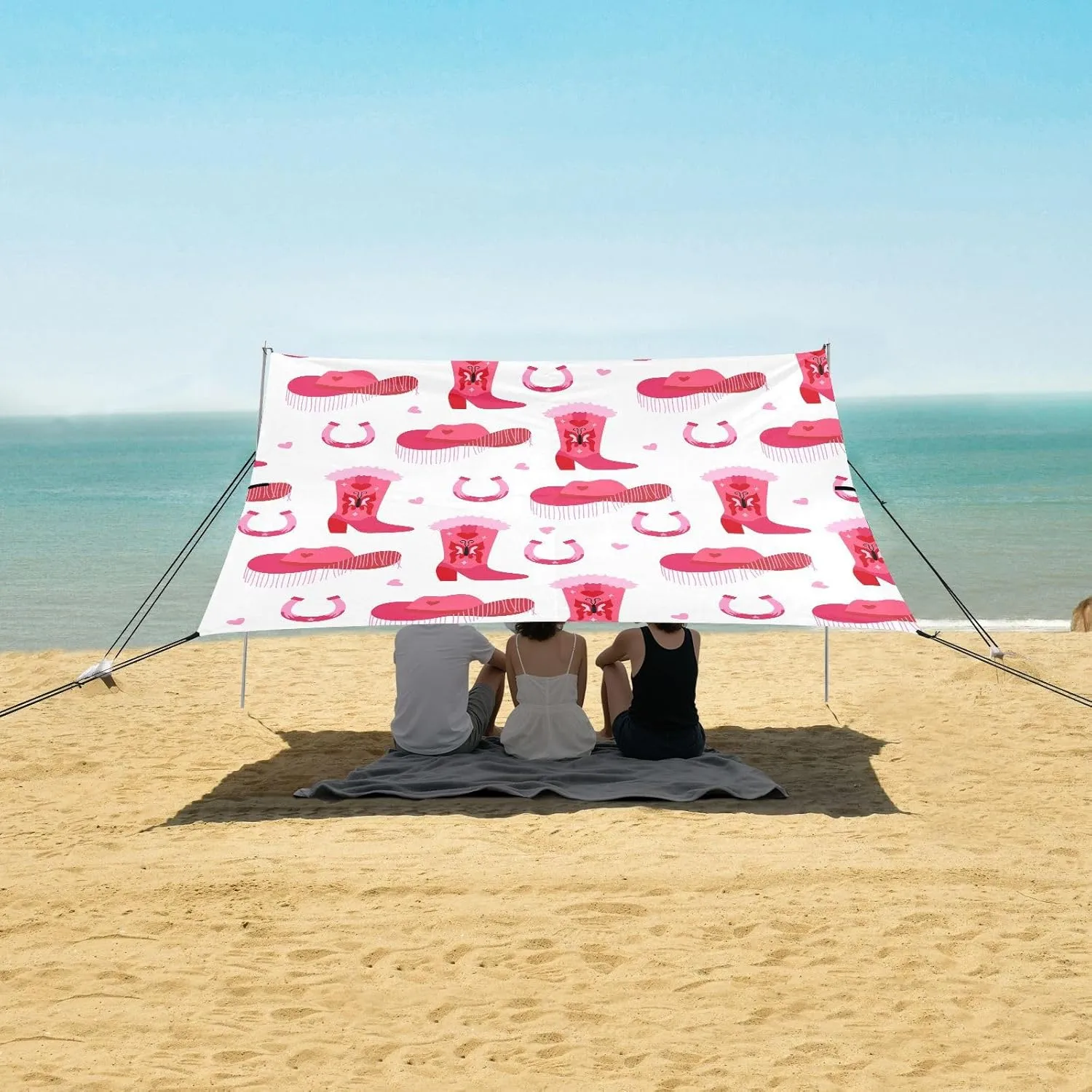 Beach Shade Tent with UPF50  UV Protection,Pink Cowgirl Boots Horseshoes Lightweight Camping Sun Shelter for Outdoor,Camping Trips, Fishing, Backyard,Picnics,Easy Set Up and Carry 9x10.5 FT