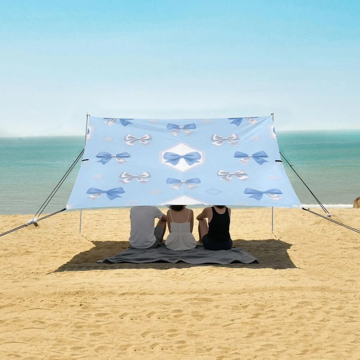 Beach Shade Tent with UPF50  UV Protection,Silver and Blue Bows Lightweight Camping Sun Shelter for Outdoor,Camping Trips, Fishing, Backyard,Picnics,Easy Set Up and Carry 9x10.5 FT