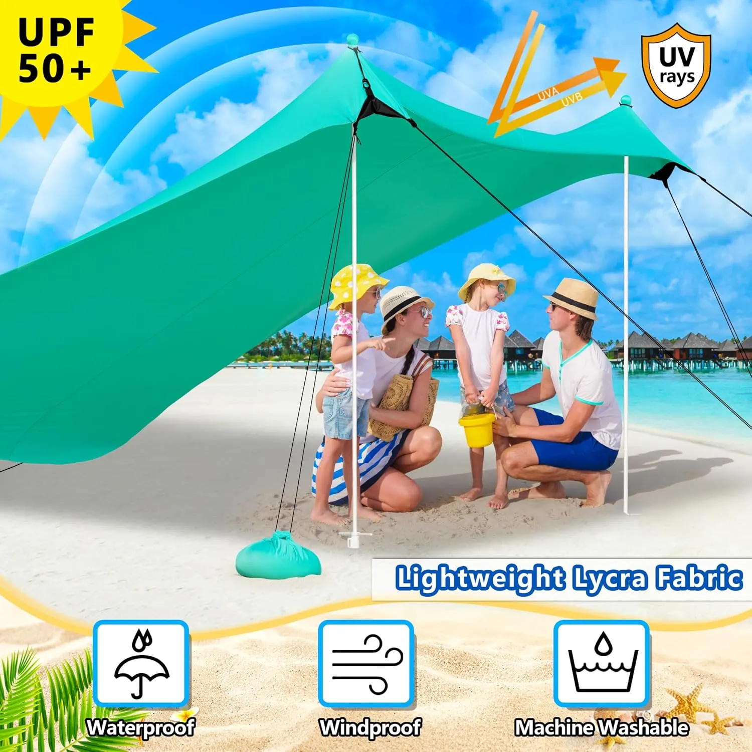 Beach Tent, Camping Tent UPF50  with 8 Sandbags, Beach Essentials for 6-12 Persons, Beach Shade Canopy with Stability Poles and Big Ground Pegs, Pop Up Canopy for Camping, Picnics, 10X10FT Green