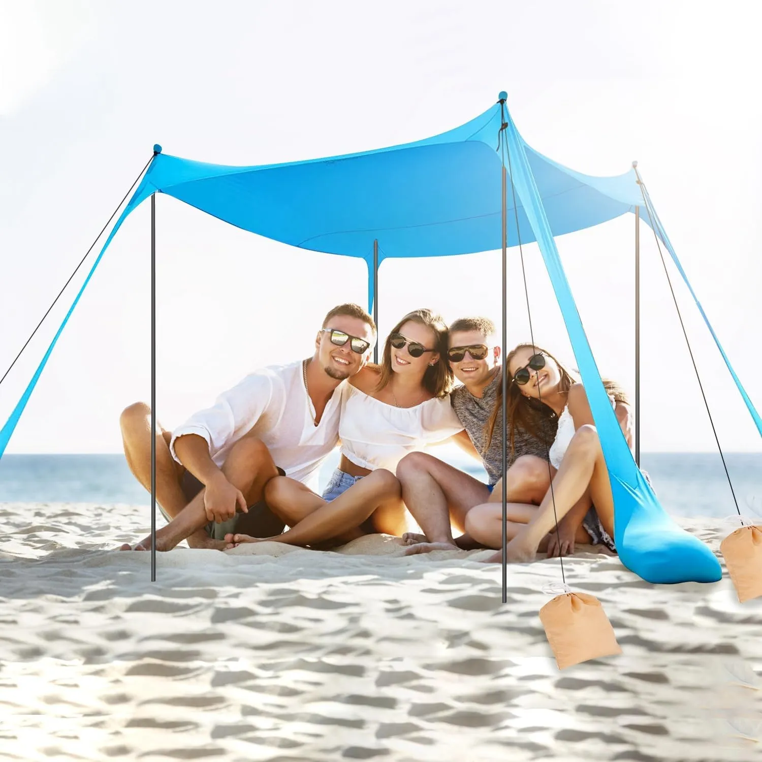 Beach Tent Canopy Pop Up Shade 10x10ft Sun Shelter Portable Family UPF50  with 4 Sandbags-4 Aluminum Poles-4 x Ropes-Carrying Bag for Outdoor Camping Fishing Backyard Picnic（No shipments on Weekends）
