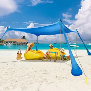 Beach Tent Sun Shelter UPF50  7x7 FT Windproof Pop Up Canopy Shade with Sand Shovel Carrying Bag, Portable Lightweight Outdoor Family Sunshade for Camping Trips Backyard Fishing Picnics