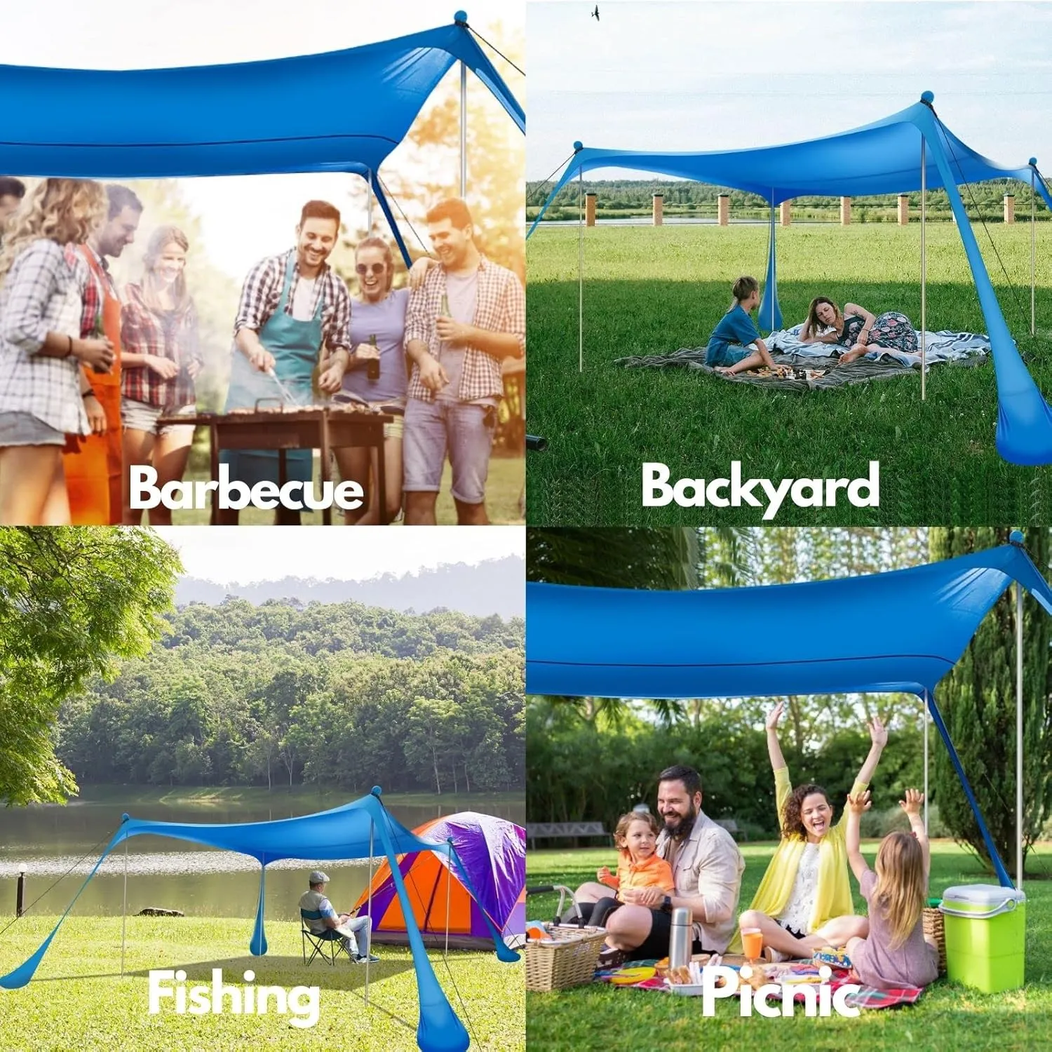 Beach Tent Sun Shelter UPF50  7x7 FT Windproof Pop Up Canopy Shade with Sand Shovel Carrying Bag, Portable Lightweight Outdoor Family Sunshade for Camping Trips Backyard Fishing Picnics