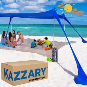 Beach Tent UPF50  Sun Shade Canopy with Sandbags, 4 Stability Poles, Ground Pegs, Flying Disc Sand Shovel, Lightweight Sunshade Shelter, 7ft Tall for Outdoor Trips, Camping and Sports