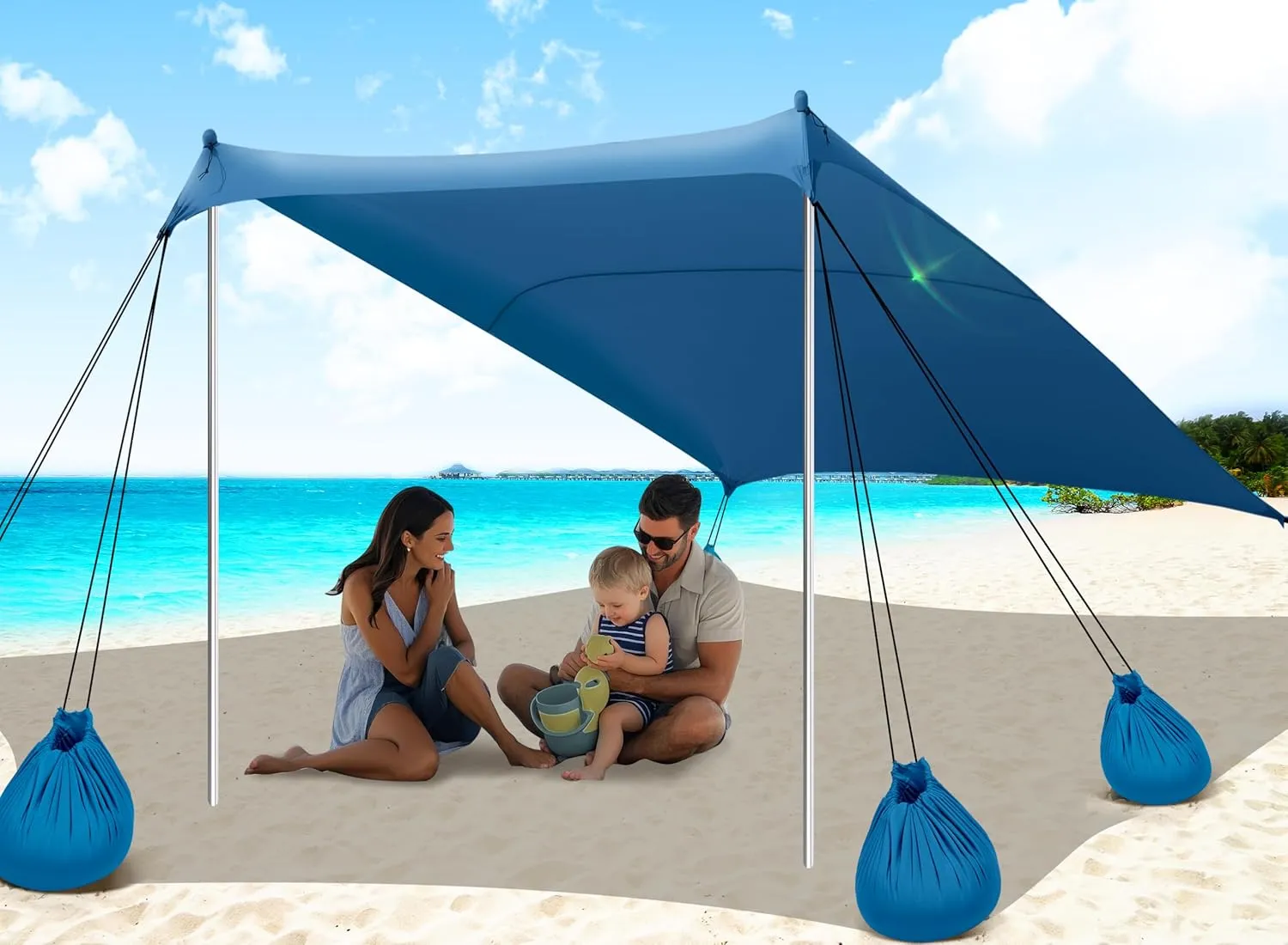 Beach Tent, UPF50  Sun Shelter, 10x10ft Outdoor Canopy with Sandbags, Ground Pegs, Stability Poles & Sand Shovel, Portable Sun Shade for Traveling, Camping, Fishing, Picnics & Backyard Fun