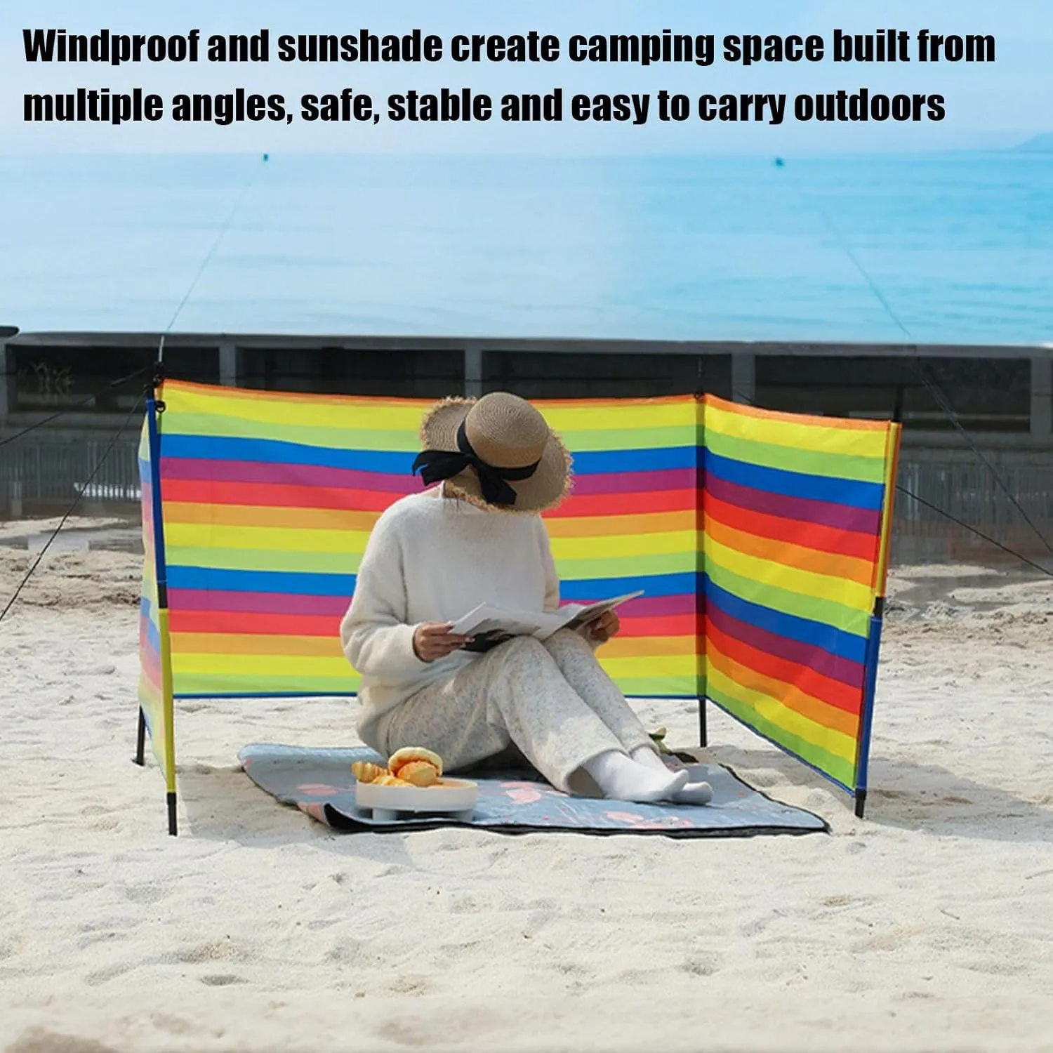 Beach Wind Blocker - Camping Privacy Screen, Outdoor Wind Blocker. Wind Screen for Beach, Shelter Barrier Windproof with Poles & Carry Bag, Outdoor Gear for Travel, Picnics, Party Supplies