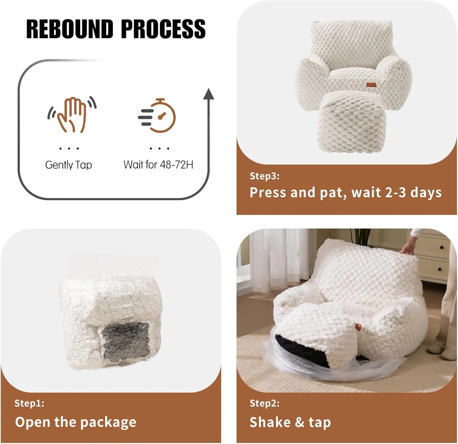 Bean Bag Chair with Ottoman, Modern Giant Bean Bag Couch Sofa with Footstool, Lounge Large Bean Bag Chairs for Adults Teens, Comfy Faux Fur Reading Chair for Bedroom, Living Room