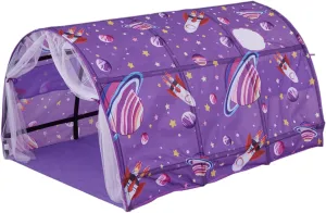 Bed Tent 55x39.4x31.5in Oxford Cloth Safe & Fun Planet Themed Full Size Bed Tent Portable Kids Play Tunnel with Net Curtain for Indoor Home