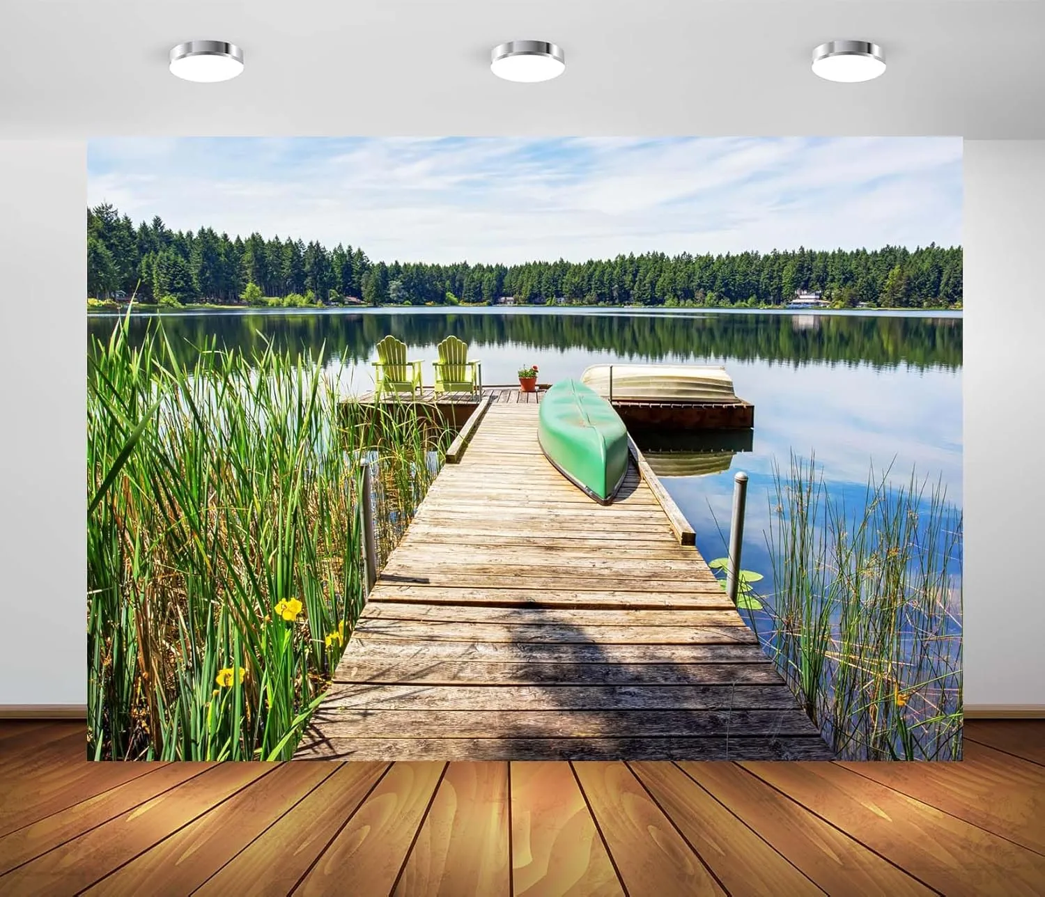 BELECO 10x8ft Fabric Lakeside Wooden Pier Fishing Backdrop Forest Lake Canoe Boat Fishing Boat Gone Fishing Background Fishing Theme Party Decorations Studio Booth Photoshoot Props