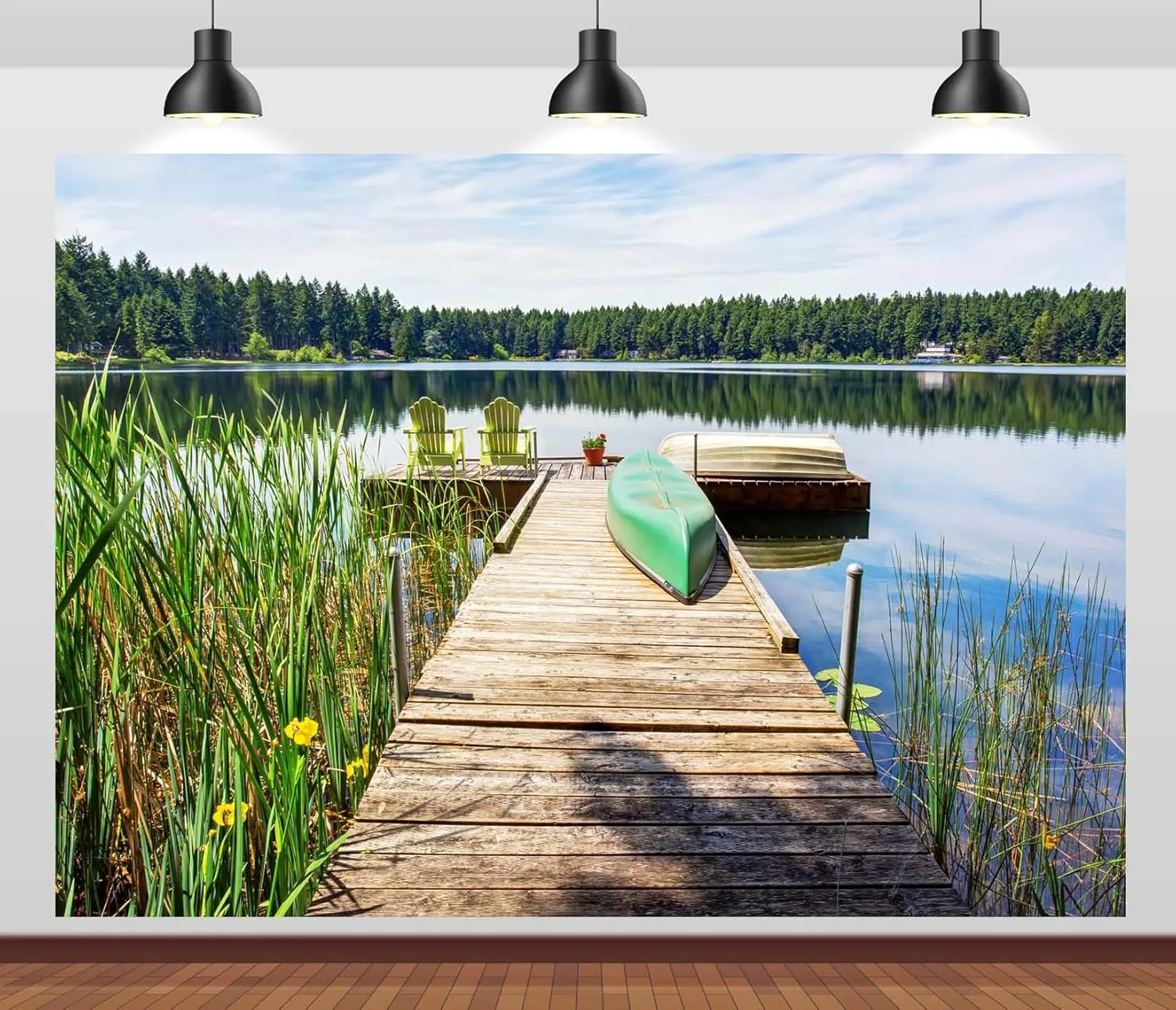 BELECO 10x8ft Fabric Lakeside Wooden Pier Fishing Backdrop Forest Lake Canoe Boat Fishing Boat Gone Fishing Background Fishing Theme Party Decorations Studio Booth Photoshoot Props