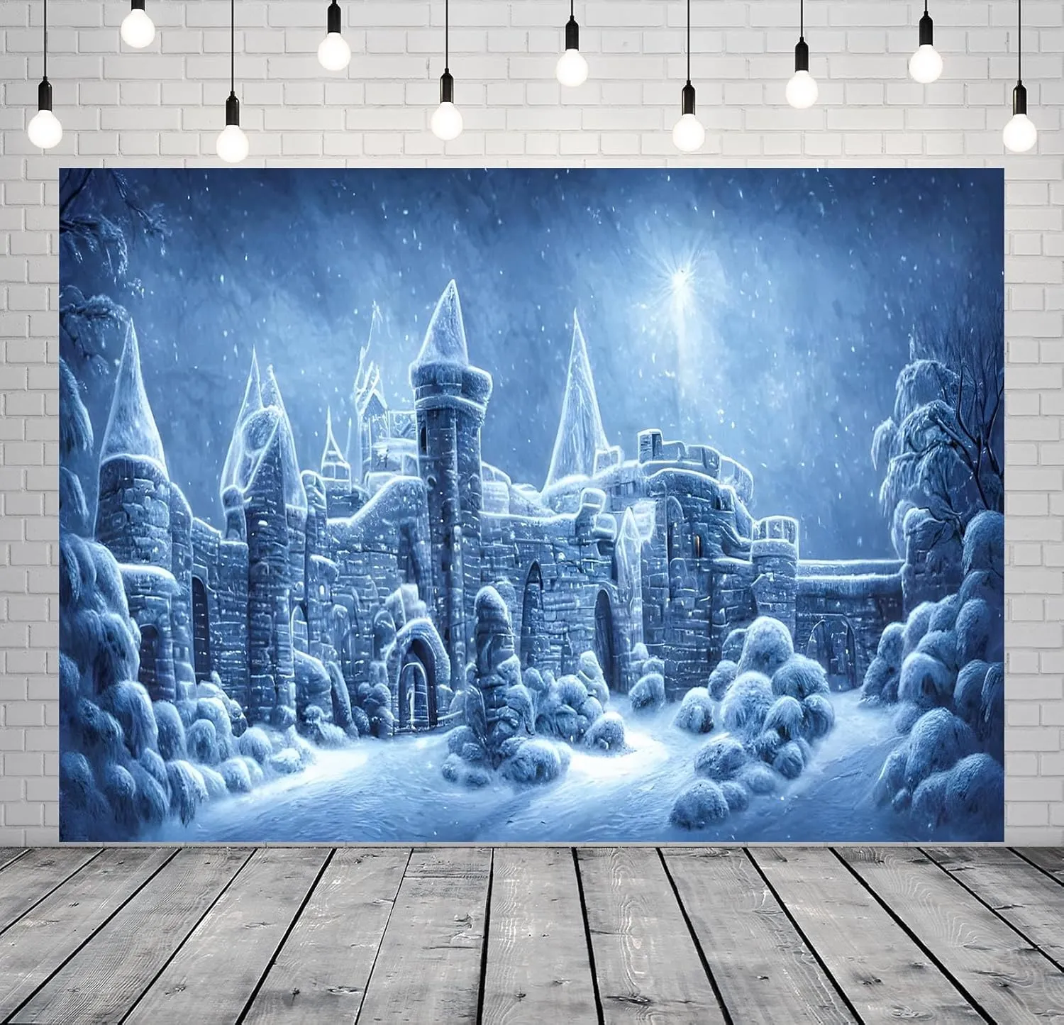 BELECO 6x4ft Fabric Winter Castle Backdrop Ice Castle Photography Snowflake Snowfall Ice and Snow World Winter Wonderland Background Birthday Party Decorations Banner Photoshoot Studio Props