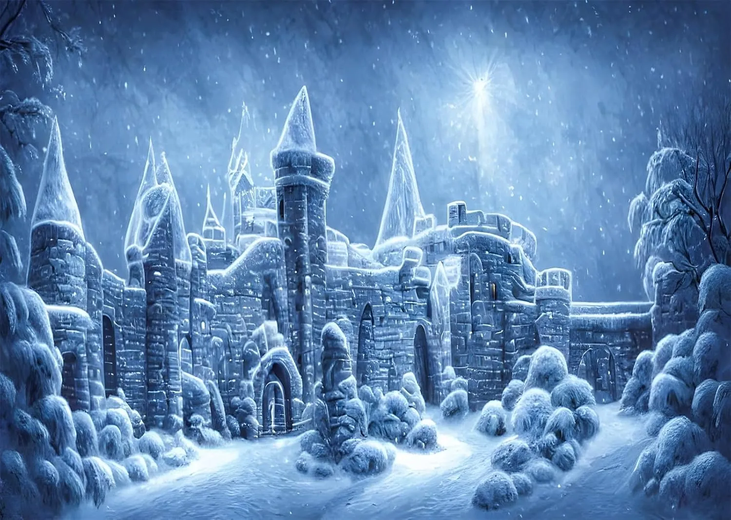 BELECO 6x4ft Fabric Winter Castle Backdrop Ice Castle Photography Snowflake Snowfall Ice and Snow World Winter Wonderland Background Birthday Party Decorations Banner Photoshoot Studio Props