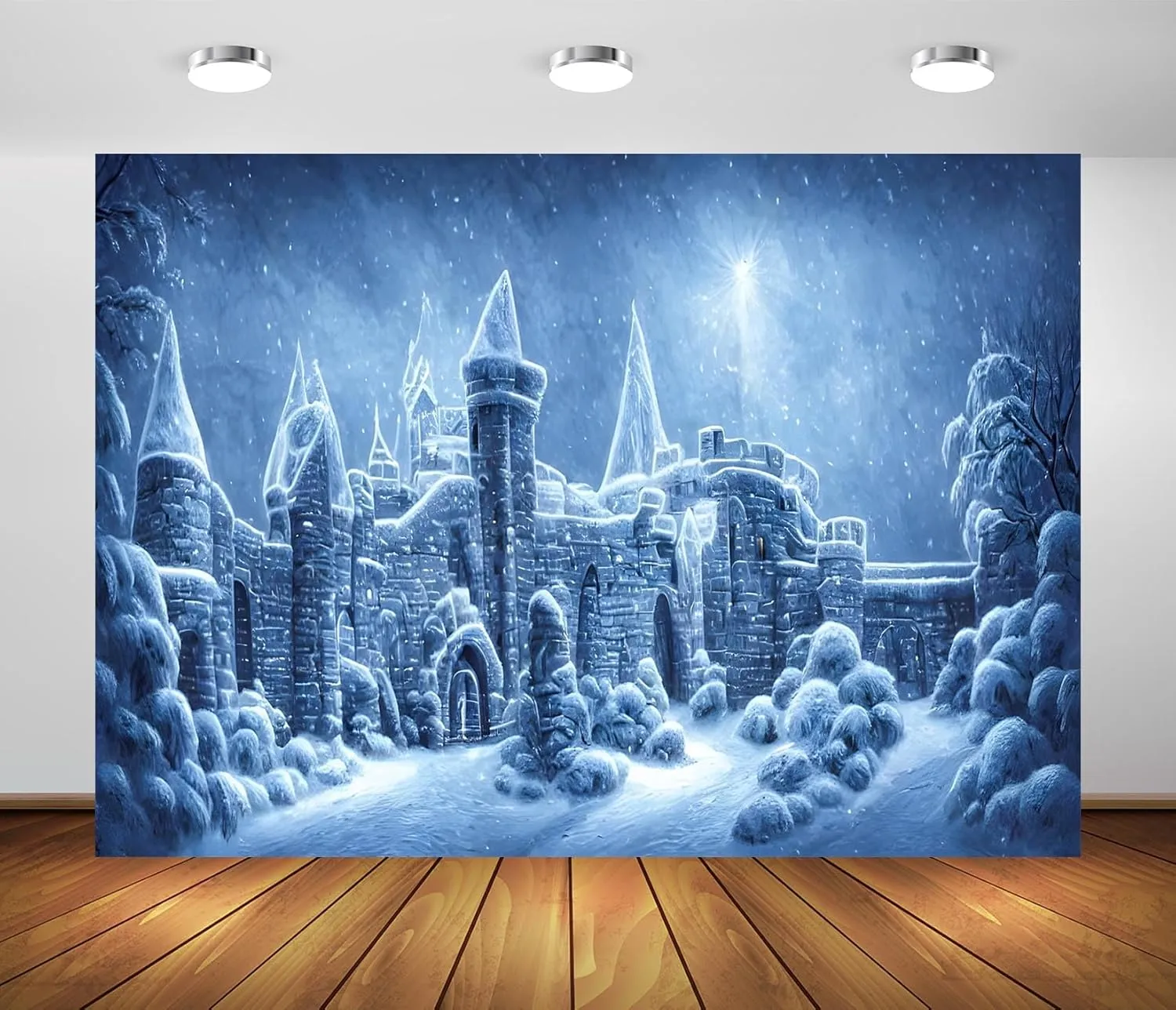 BELECO 6x4ft Fabric Winter Castle Backdrop Ice Castle Photography Snowflake Snowfall Ice and Snow World Winter Wonderland Background Birthday Party Decorations Banner Photoshoot Studio Props