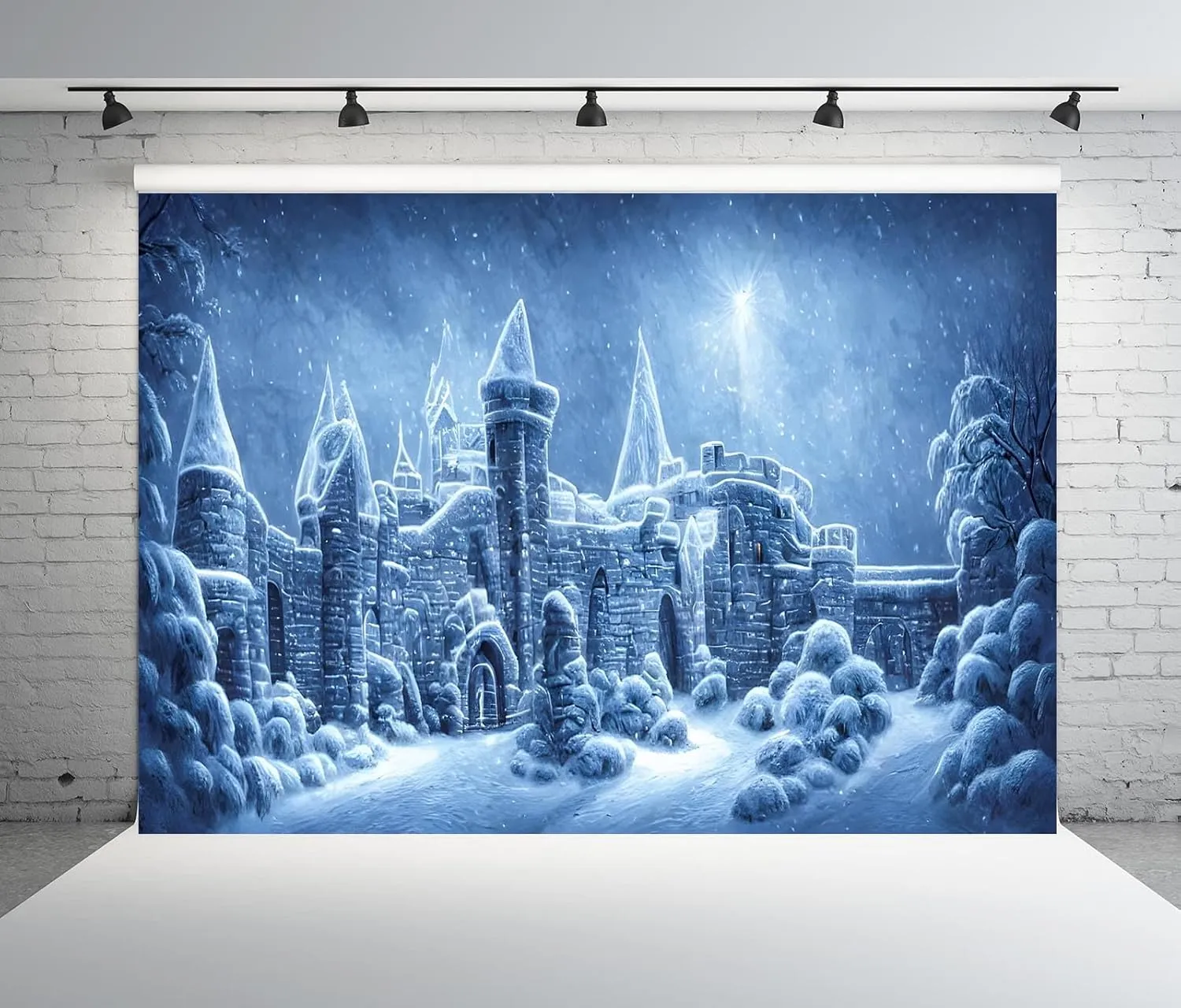 BELECO 6x4ft Fabric Winter Castle Backdrop Ice Castle Photography Snowflake Snowfall Ice and Snow World Winter Wonderland Background Birthday Party Decorations Banner Photoshoot Studio Props
