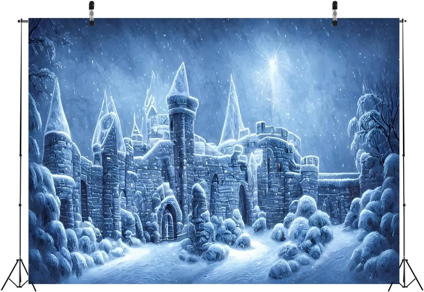 BELECO 6x4ft Fabric Winter Castle Backdrop Ice Castle Photography Snowflake Snowfall Ice and Snow World Winter Wonderland Background Birthday Party Decorations Banner Photoshoot Studio Props